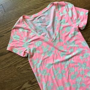 Pink Rose V Neck Tee